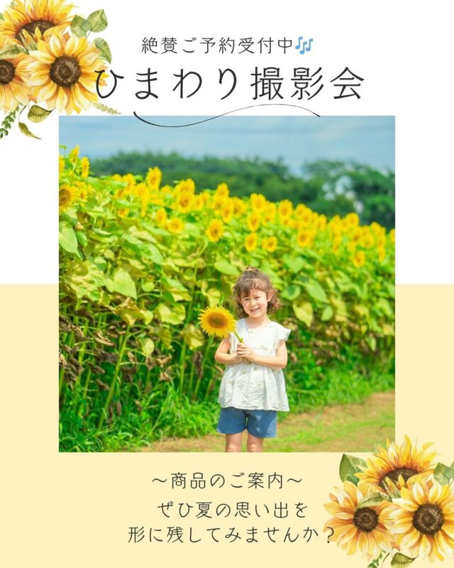 ひまわり畑撮影会2025
＼ご予約受付中／

┈┈┈┈┈┈ 𖤣𖥧𖥣𖡡𖥧𖤣 ┈┈

今年で8回目となる久松農園さんでのひまわり畑撮影会、ご予約受付中です✨️

🌻ひまわり撮影プラン🌻
3カット ¥10,000(税込)

〇全20カットデータ ＋¥3,000〇

【開催日】
7/5(土)、7/6(日)、7/19(土)、7/20(日)、7/21(月/祝)

【場所】
土浦市藤沢にある久松農園さん

詳細、ご予約はカシュカシュホームページをご覧下さい🤲

┈┈┈┈┈┈ 𖤣𖥧𖥣𖡡𖥧𖤣 ┈┈

カシュカシュスタジオご利用方法
①ご予約＆お問合せ
⭐️お電話 029-850-3890
⭐️公式LINE
⭐️予約、問い合わせフォー厶(@cachecache_tsukubaハイライト〈プラン･料金〉)

からご予約＆お問合せ📞
スタジオの見学や打ち合わせも無料で承っております😌
※tsukuba.cache2@gmail.comのメールを受信できるよう事前にご確認をお願いします

②ご来館
③データ＆アルバム等の受け取り
アルバム等の商品はご自宅へ郵送でお届けいたします📮
撮影当日に《よく出来ましたカット10枚》をLINEにてお渡しさせて頂きます✨️

@cachecache_tsukuba
茨城県つくば市二の宮2-17-10 パークサイド洞峰A号
open平日/11:00~18:30
closed火曜

 #カシュカシュ  #ひまわり撮影会